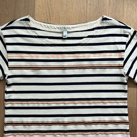 J. CREW Stitchwork Stripe Boat Neck 1/2 Sleeve Shirt Neon Embroidery - Small - Picture 4 of 14